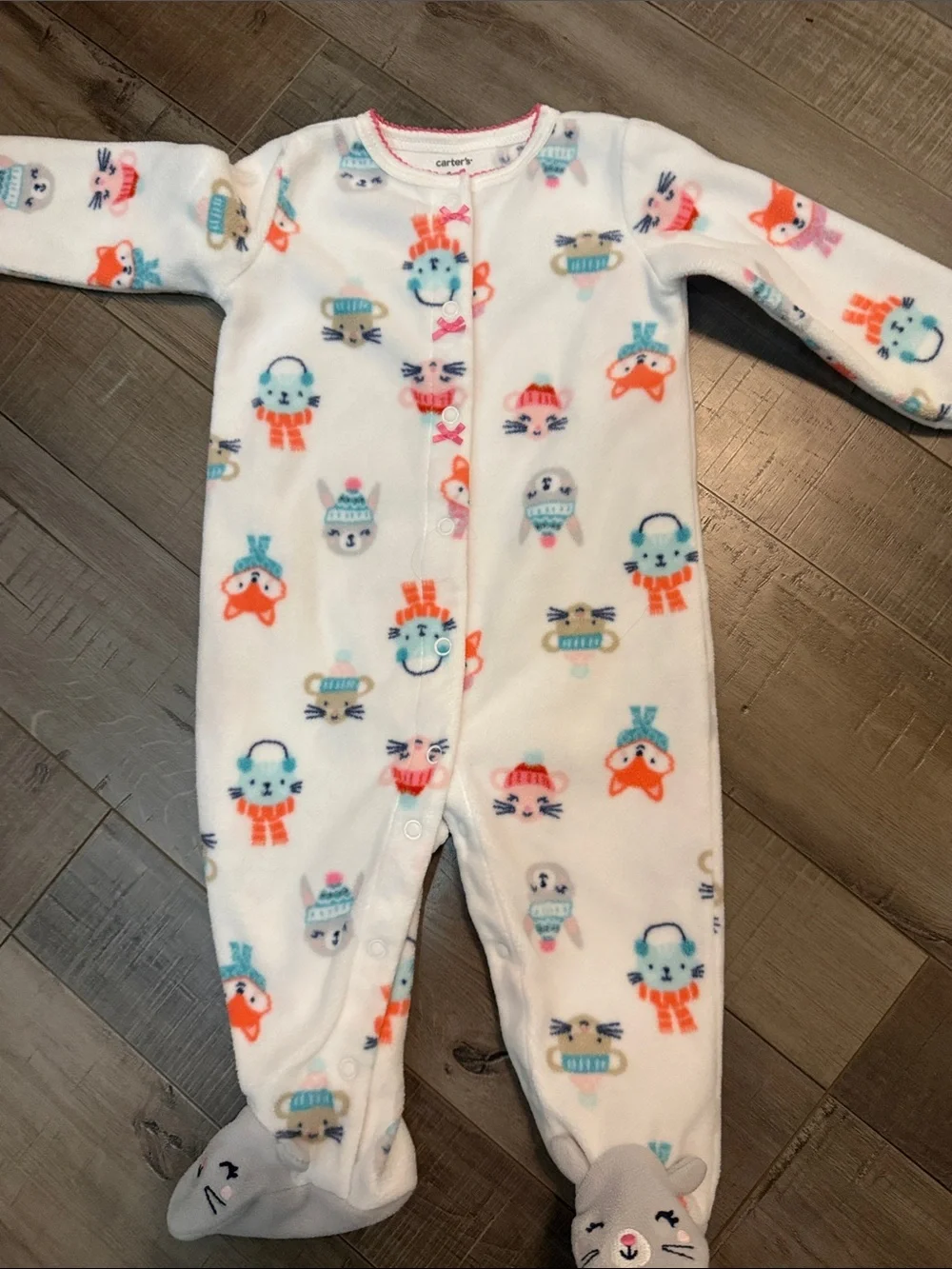 Carter's Plush Footed One-Piece Sleepers - Pink, Gray, White, Coral